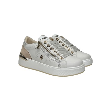 Keys K-10541 sneakers donna in pelle bianco cipria
