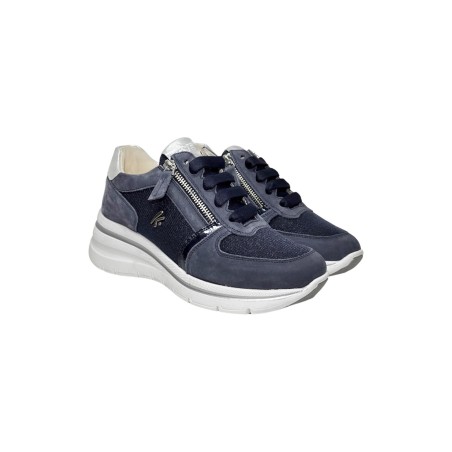Keys K-10600 sneakers donna in pelle nabuk blu silver