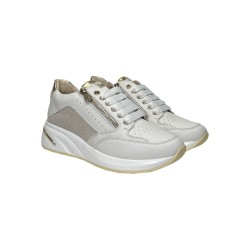 K-10553 sneakers donna in pelle e camoscio bianco oro 2