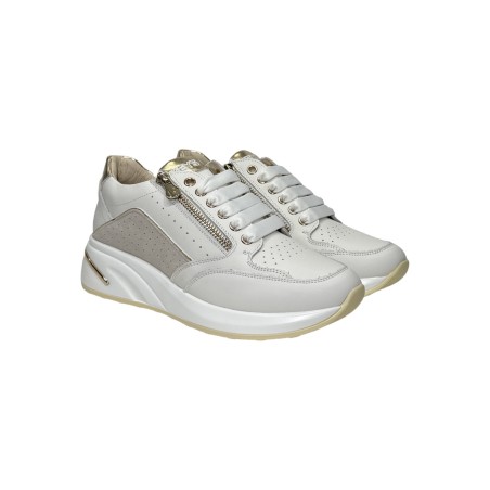 K-10553 sneakers donna in pelle e camoscio bianco oro