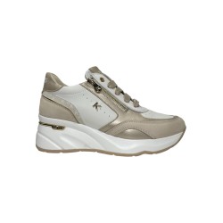 Keys K-10591 sneakers donna in pelle beige avorio platino