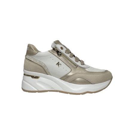 Keys K-10591 sneakers donna in pelle beige avorio platino