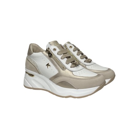 Keys K-10591 sneakers donna in pelle beige avorio platino