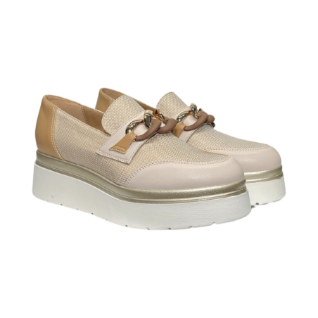 COMART 2C5153 mocassini donna in pelle e tela beige