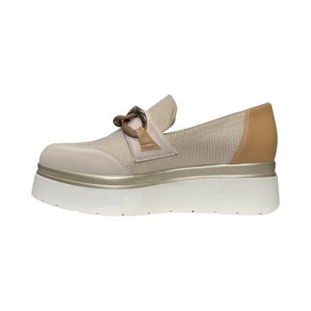COMART 2C5153 mocassini donna in pelle e tela beige