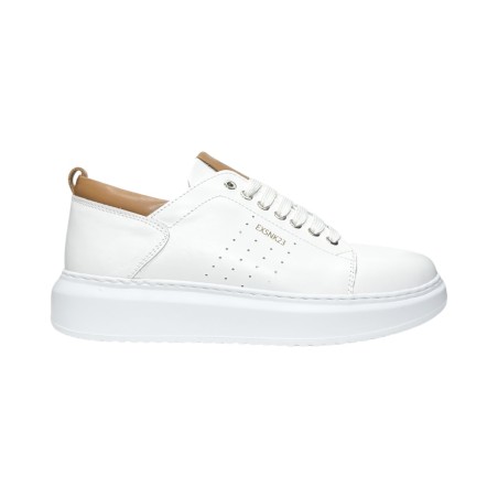 Exton 952 sneakers uomo in pelle bianco e cuoio