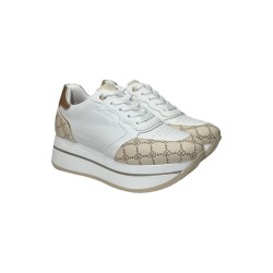 Renato Balestra RB2527 sneakers donna in similpelle bianco e beige 2
