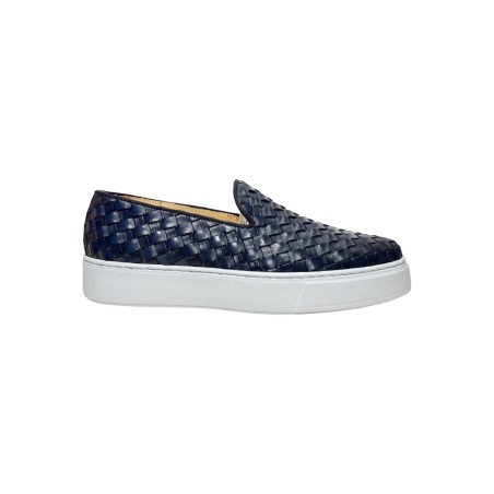Exton 523 slip on uomo in pelle intrecciata color blu oceano