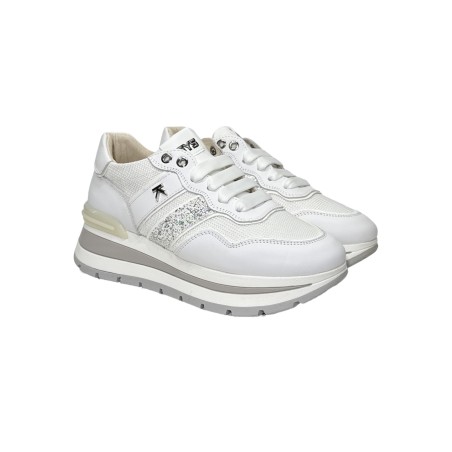 Keys K-10571 sneakers donna in pelle glitter bianco silver