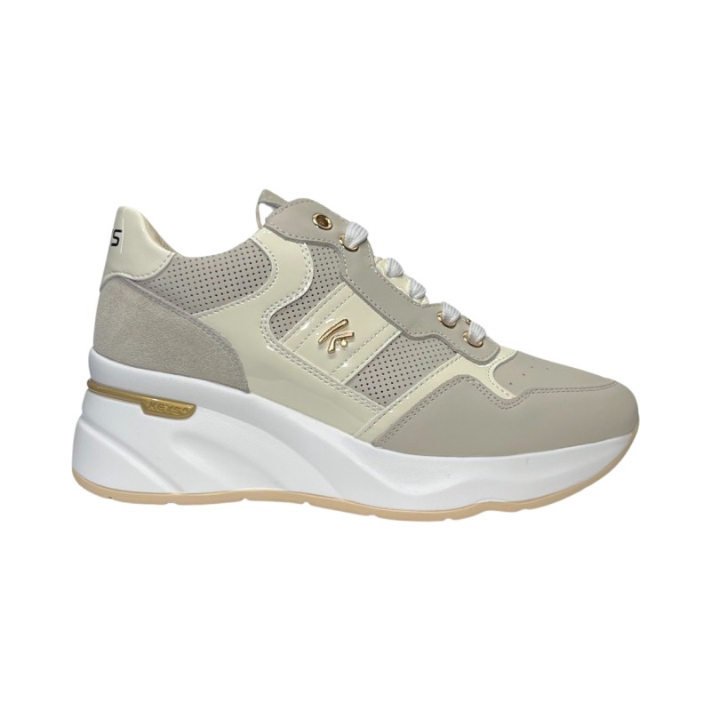 Keys K-9043 sneakers donna in pelle/camoscio bianco/beige