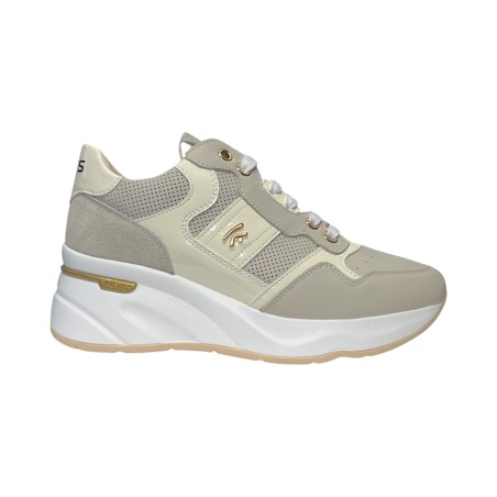 KEYS K-9043 sneakers donna in pelle e camoscio bianco beige