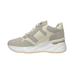 KEYS K-9043 sneakers donna in pelle e camoscio bianco beige 2