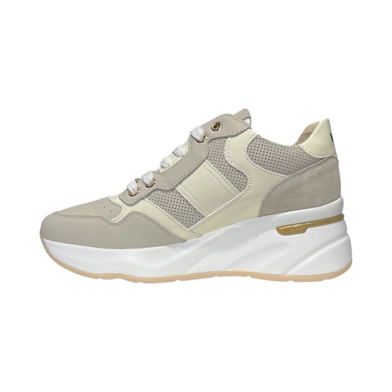 KEYS K-9043 sneakers donna in pelle e camoscio bianco beige