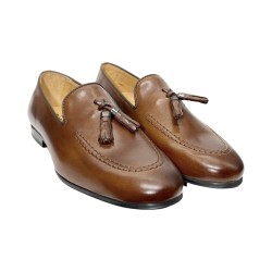 EXTON 164 mocassini uomo con nappine in pelle color legno