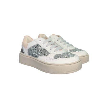 Balducci Kids KIAB1091 sneakers bambina in pelle glitter bianco