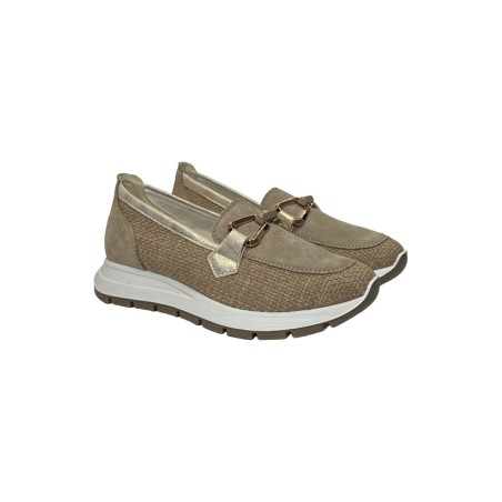 Igi&Co 7659711 mocassini donna in camoscio tessuto color biscotto