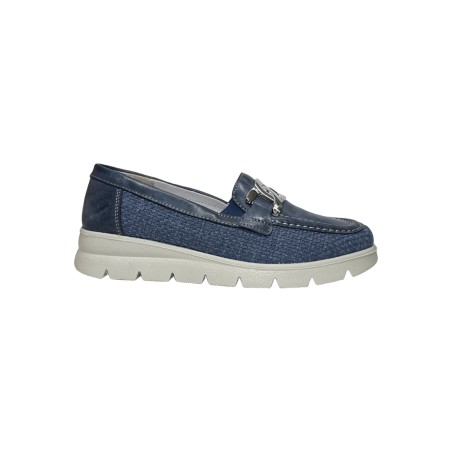 Enval Soft 7750300 mocassini donna in pelle e tessuto color jeans