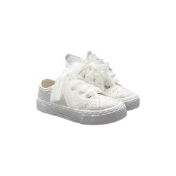 DXO Vigevano 105 sneakers bambina in tessuto di pizzo bianco