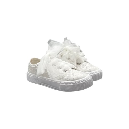 DXO Vigevano 105 sneakers bambina in tessuto di pizzo bianco