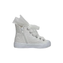 DXO Vigevano D88 sneakers bambina in tessuto di pizzo bianco 2