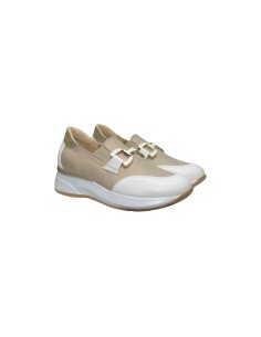 COMART 5D5086 slip on donna in pelle e tessuto bianco/tortora