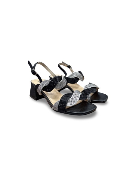 Keys K-7906 sandali donna in raso nero/argento