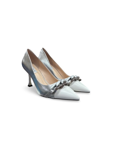 Keys K-9320 decollete' donna in pelle color bianco argento