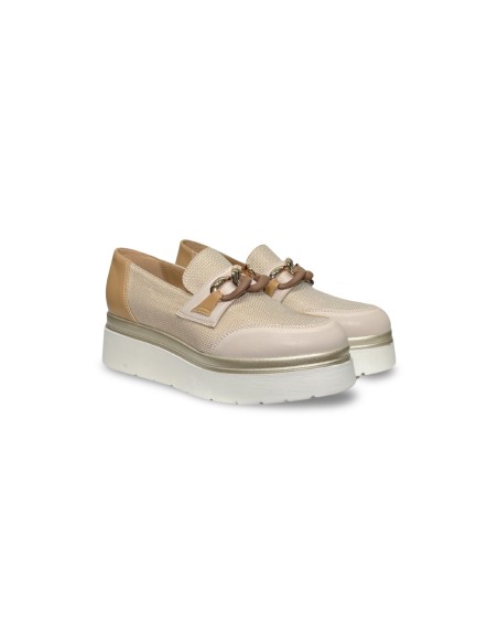 COMART 2C5153 mocassini donna in pelle e tela beige