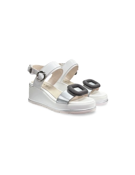 Keys K-9670 sandali donna in pelle color argento/bianco