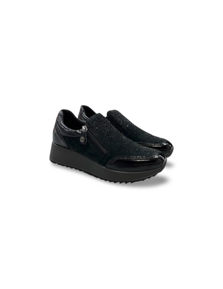 Enval Soft 6777500 slip on donna linea comoda in vernice e camoscio nero