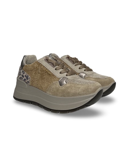 Igi&Co 8677611 sneakers donna in camoscio/velluto beige multicolor