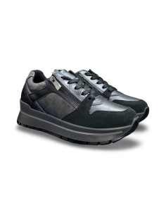 Igi&Co 8676155 sneakers donna in camoscio/laminato in pelle acciaio/nero