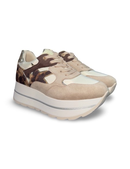 Queen Helena X33-18 sneakers donna in camoscio beige/leopardato