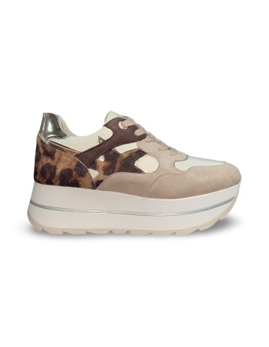 Queen Helena X33-18 sneakers donna in camoscio beige/leopardato