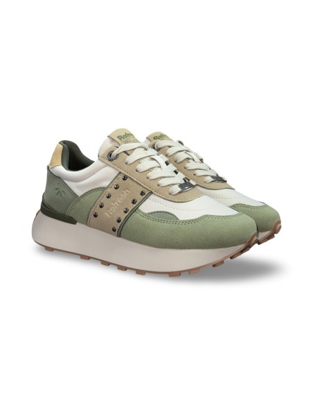 Refresh 173064 sneakers donna in camoscio/tessuto beige/verde
