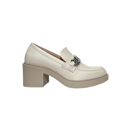 Queen Helena Shoes X32-57 mocassini donna con tacco in similpelle beige