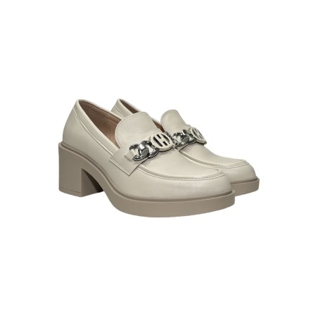 Queen Helena Shoes X32-57 mocassini donna con tacco in similpelle beige