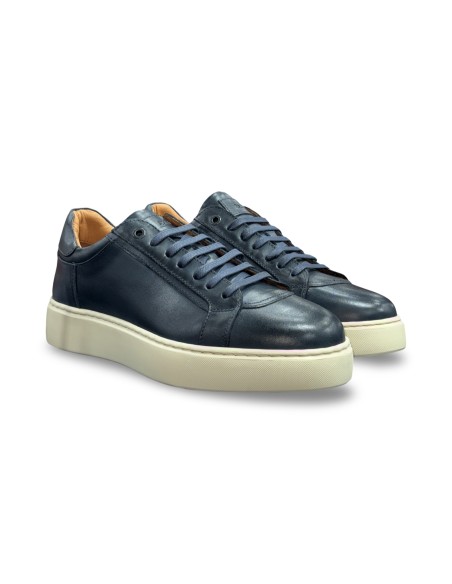 Exton 353 sneakers uomo in pelle blu marino