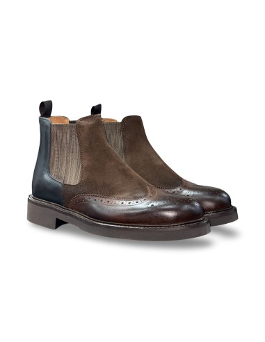 Exton 445 stivaletti uomo in pelle marrone/testa di moro/blu