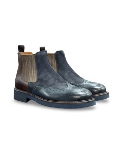 Exton 445 stivaletti uomo in pelle/camoscio blu/testa di moro