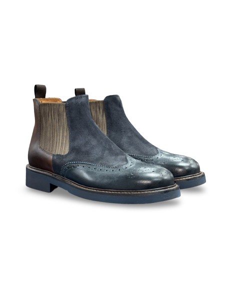 Exton 445 stivaletti uomo in pelle/camoscio blu/testa di moro