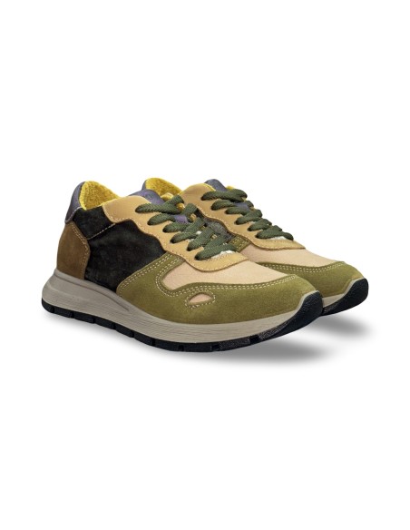 Igi&Co 8674522 sneakers donna in camoscio/pelle/velluto verde beige multi