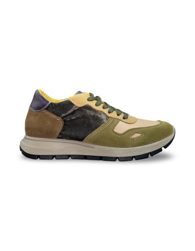 Igi&Co 8674522 sneakers donna in camoscio/pelle/velluto verde beige multi