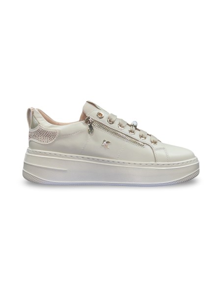Keys K-11212 sneakers donna in pelle beige/platino