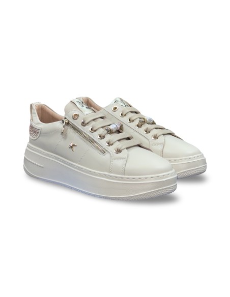 Keys K-11212 sneakers donna in pelle beige/platino