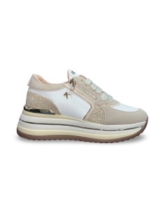 Keys K-11282 sneakers donna in pelle/camoscio beige/bianco/oro