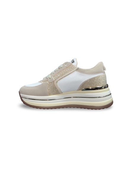 Keys K-11282 sneakers donna in pelle/camoscio beige/bianco/oro