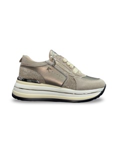 Keys K-11282 sneakers donna in pelle/camoscio taupe/bronzo