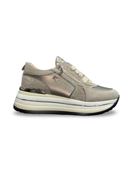 Keys K-11282 sneakers donna in pelle/camoscio taupe/bronzo