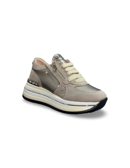 Keys K-11282 sneakers donna in pelle/camoscio taupe/bronzo